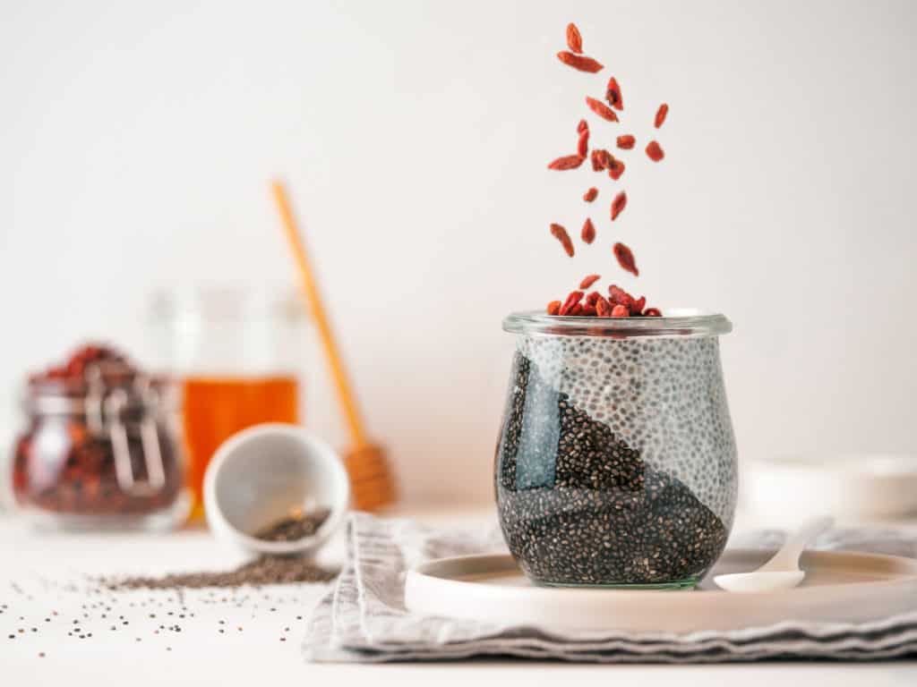 how to use goji berries, chia seed pudding with dried gojis