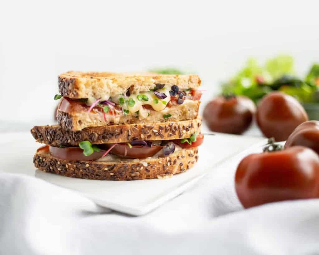 microgreens sandwich, Produce Made Simple, gourmet grilled cheese with microgreens