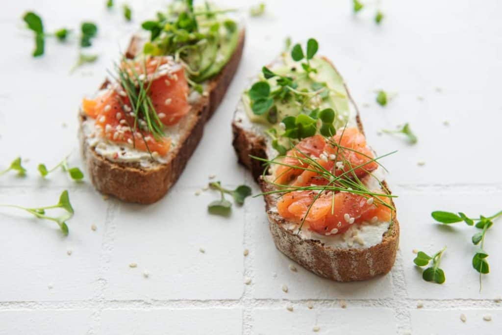 microgreens sandwich, salmon and avocado toast with microgreens