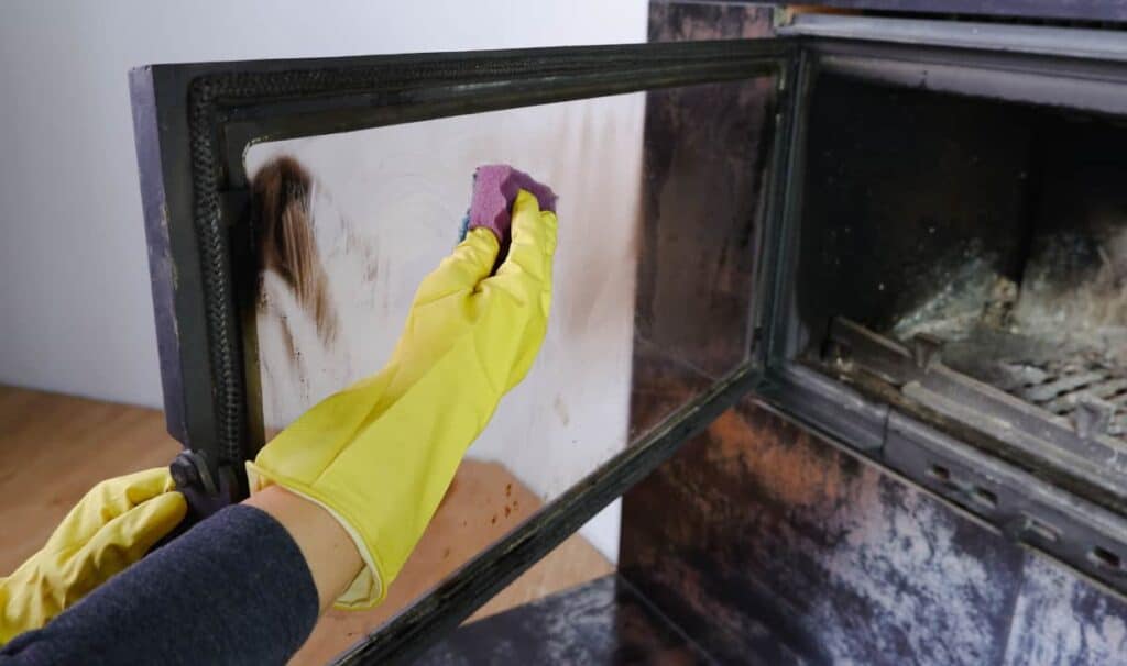 best way to clean fireplace glass, hand washing glass with sponge
