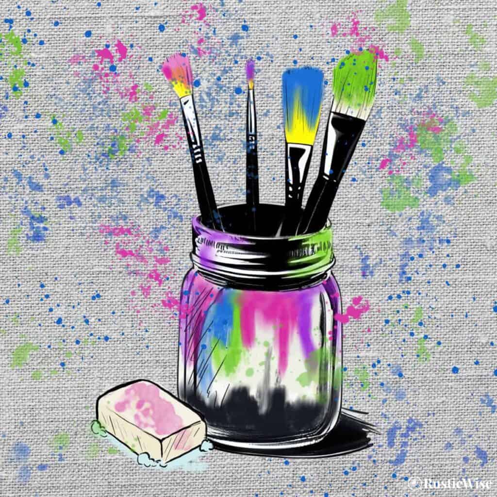 RusticWise, how to clean oil paint brushes, illustration of paint brushes in jar