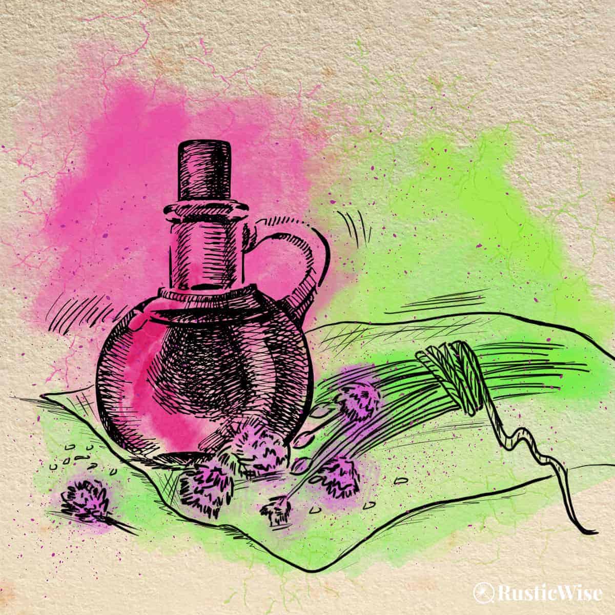RusticWise, chive blossom vinegar recipe, illustration of chives and jar
