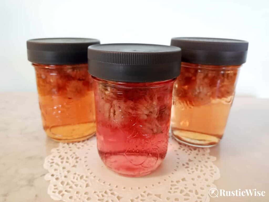RusticWise, chive blossom vinegar recipe, vinegar in jars