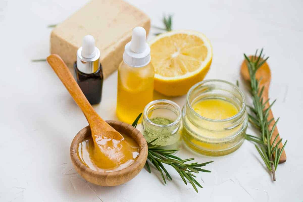 natural ingredients for homemade soap, honey and rosemary