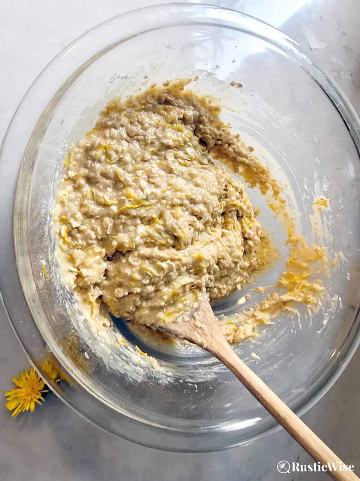 RusticWise, dandelion cookie recipe, cookie batter